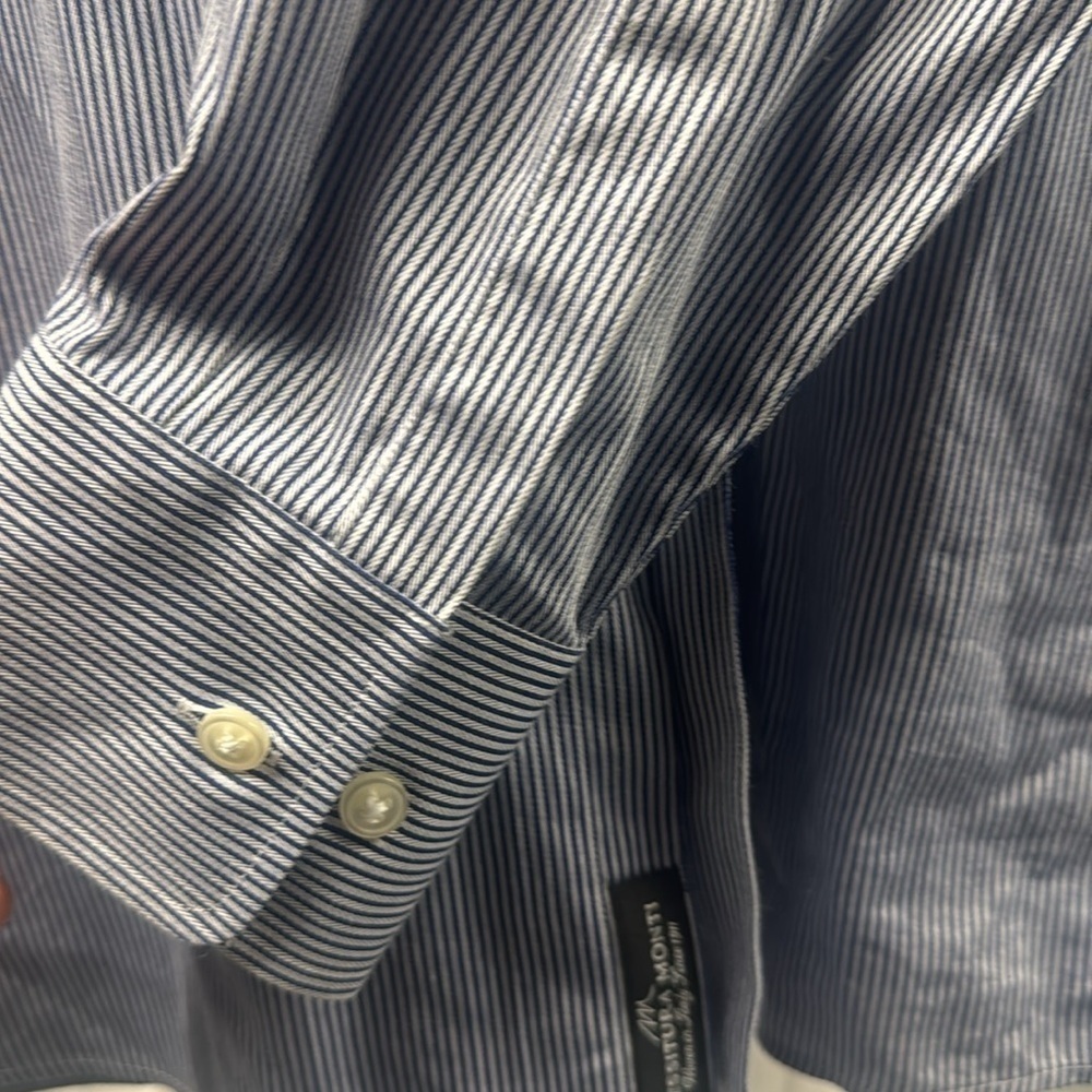 Men’s dress shirt BOSS sharp fit 16.5 34/35 dark blue/light blue stripe - Picture 3 of 4